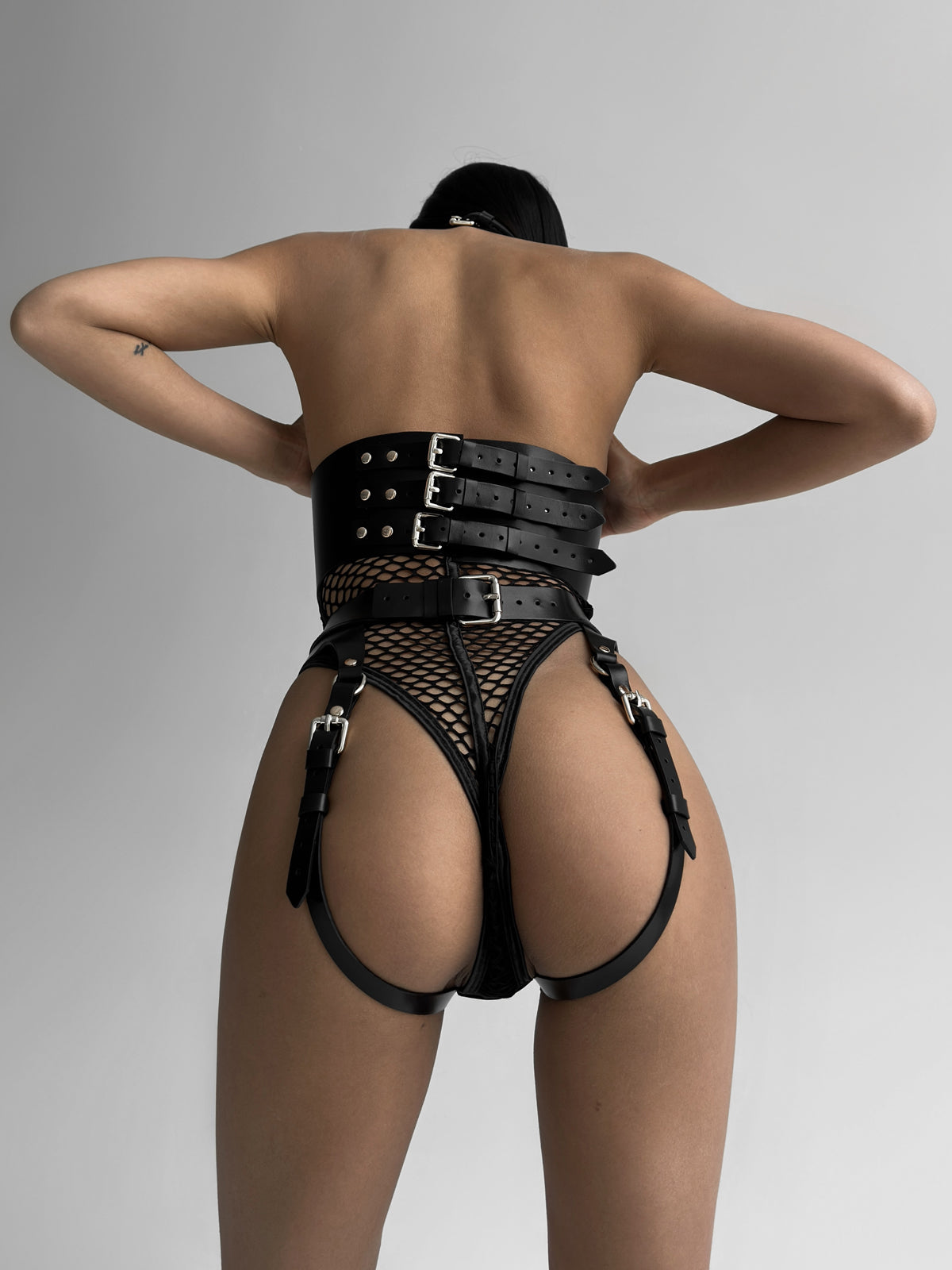 Polara Leather Bra and Garters Set
