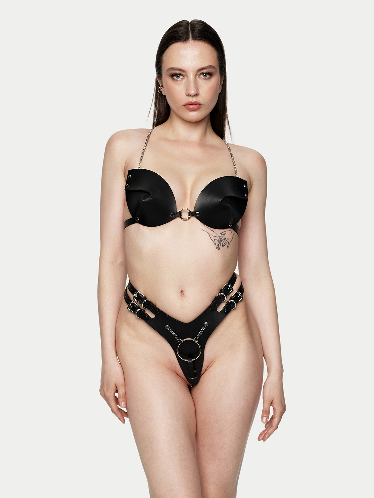 Ensemble jarretelles et soutien-gorge en cuir Bonny