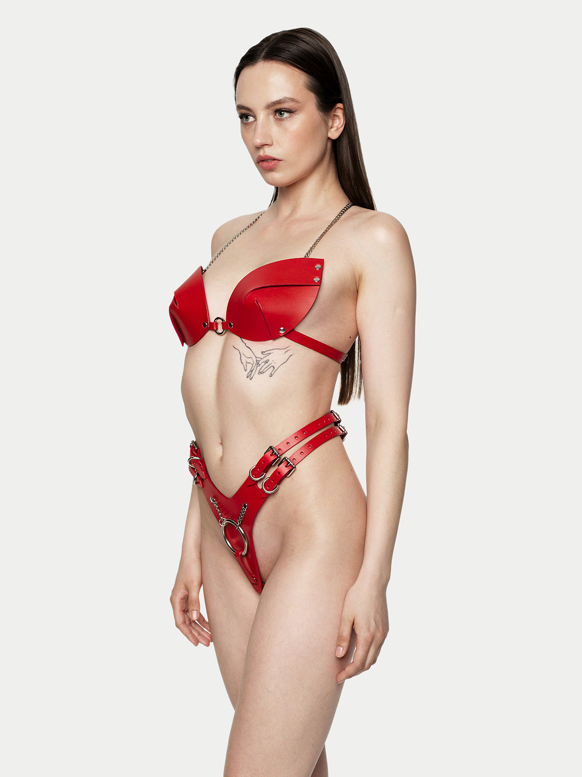 Bonny Leather Garters and Bra Set in Red