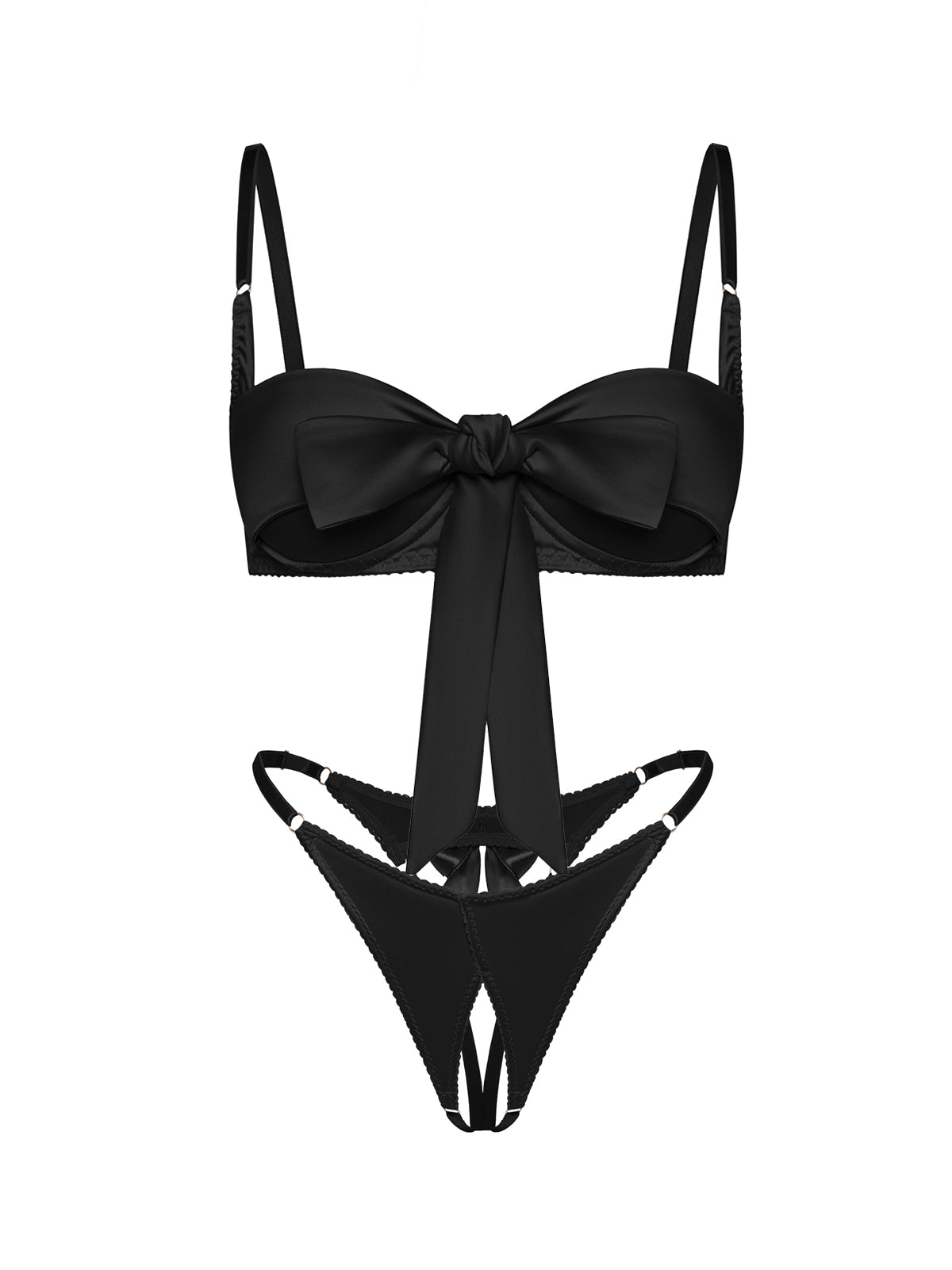 Honey Open Crotch Lingerie Set Black