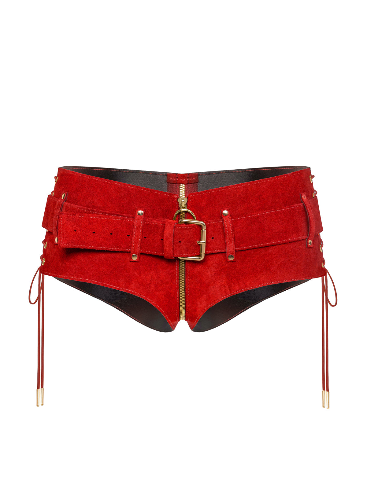 Rodeo Suede Leather Shorts in Red