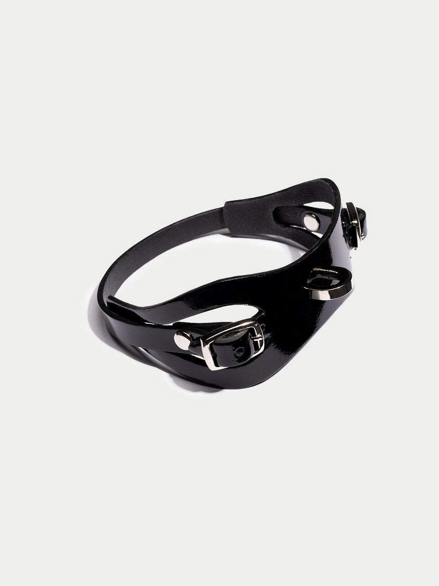 Cora Leather Choker in Patent Black