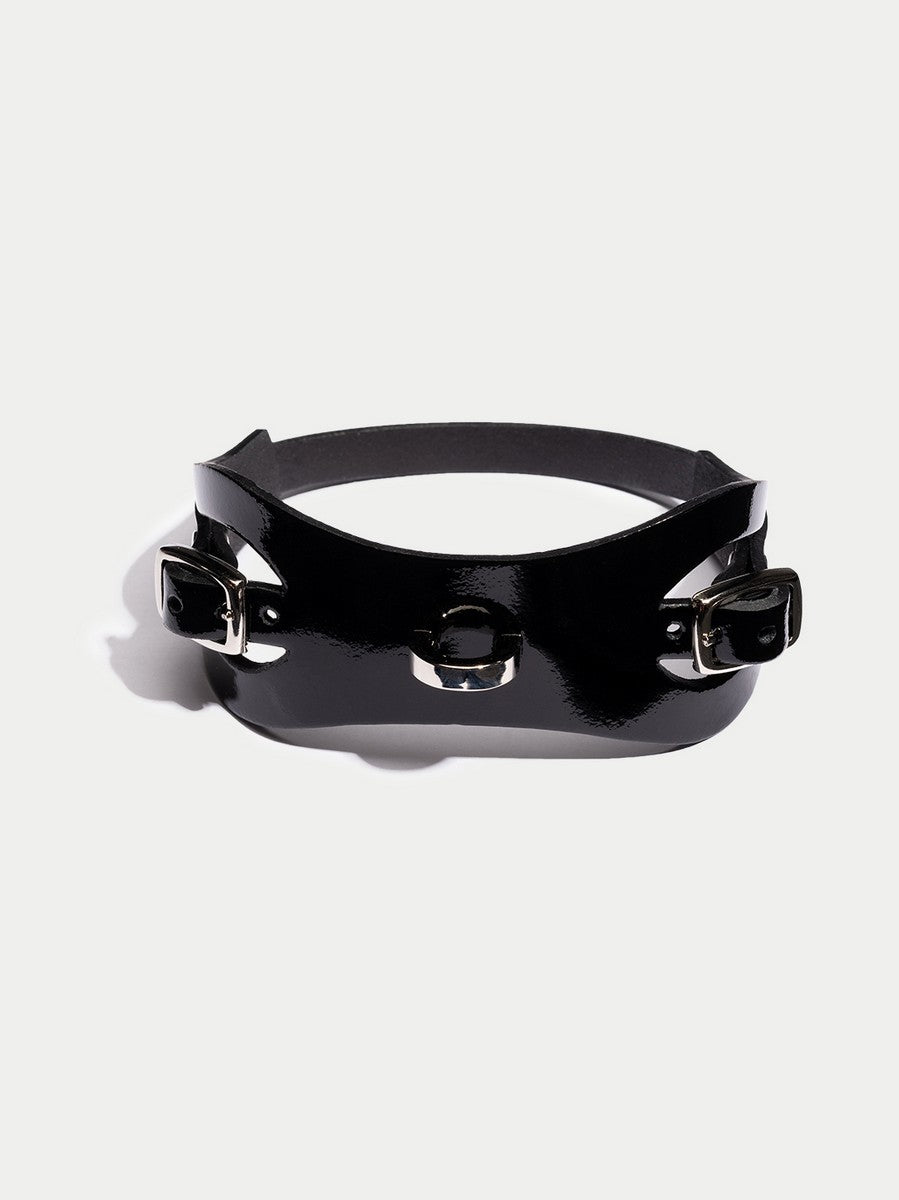 Cora Leather Choker in Patent Black
