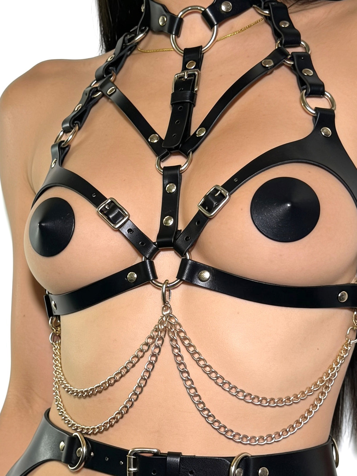 Issa Leather Bra with Chain