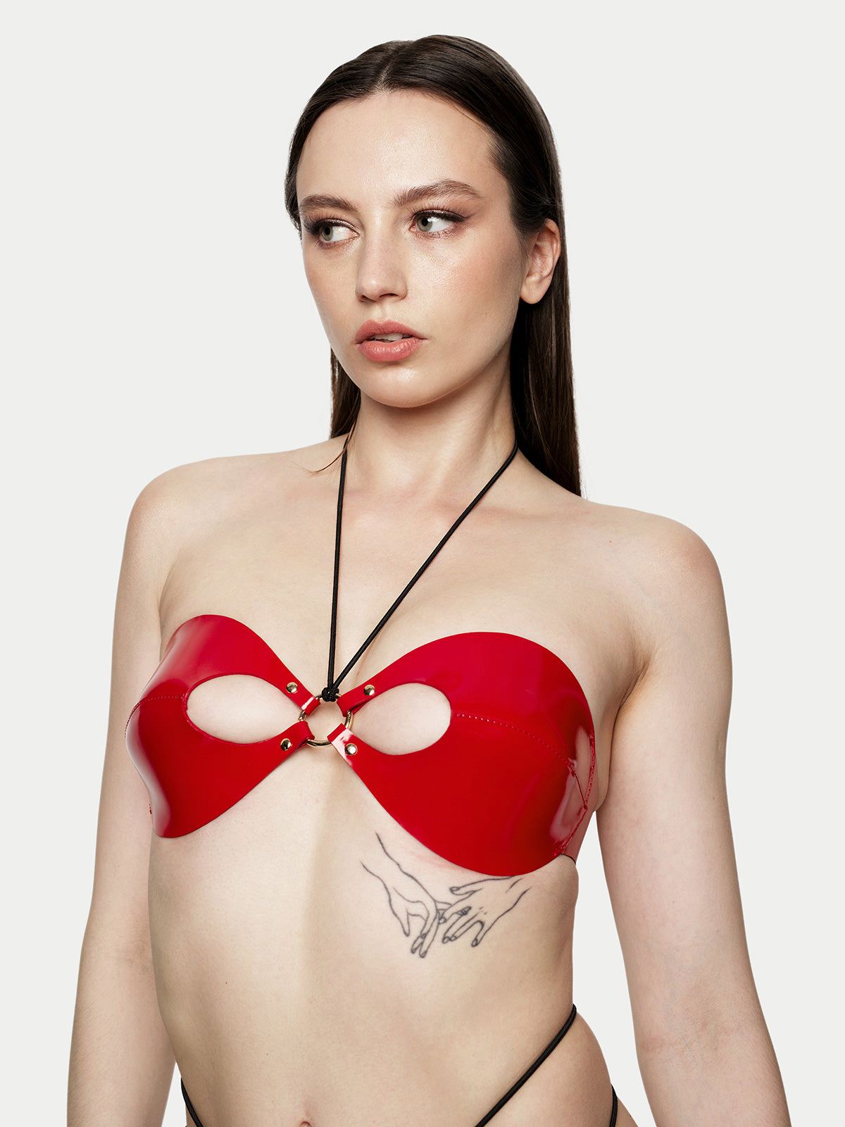 Perla Leather Bra in Red